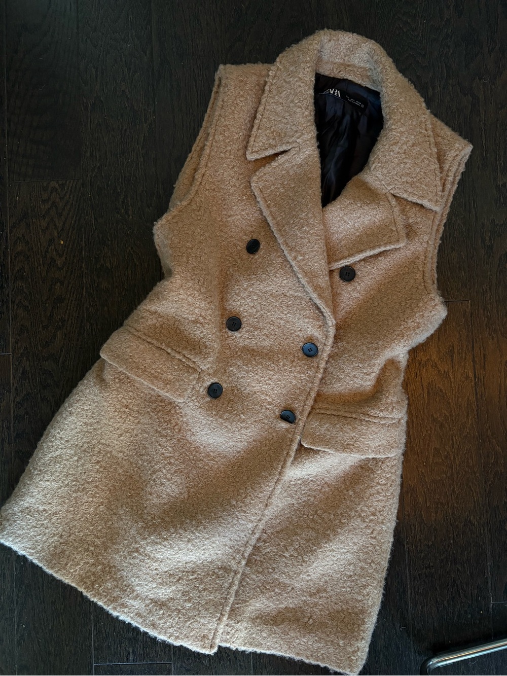 Double-Breasted Sleeveless Teddy Coat Vest